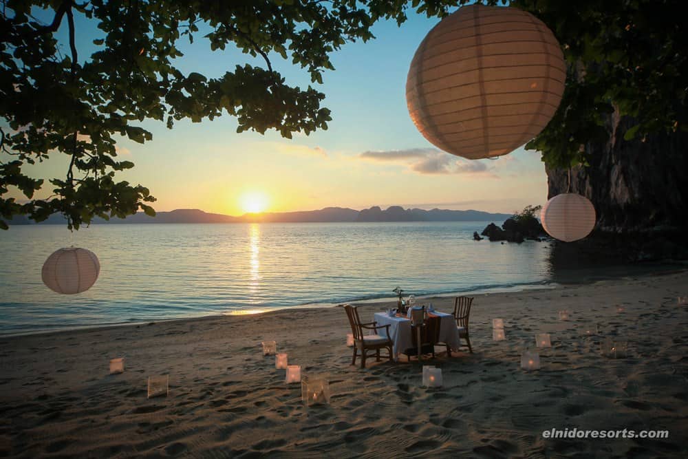 cena romántica el nido resorts lagen island