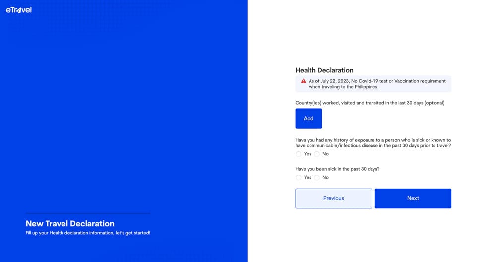 Declaración de salud para Filipinas